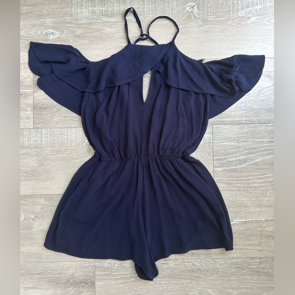 Navy Blue Romper with Relaxed Fit and Elastic Waistband